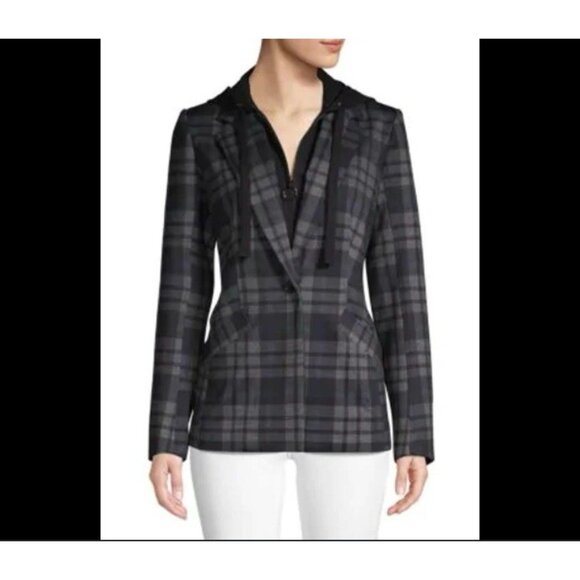 Laundry by Shelli Segal Blazer Womens S Plaid Hooded Two-fer - Picture 14 of 14